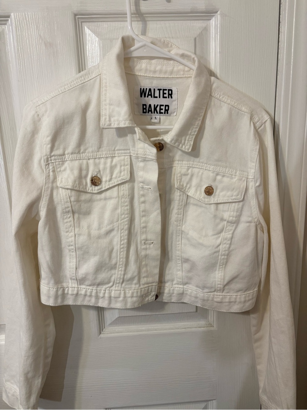 Walter Baker Cream Cropped Denim Jacket